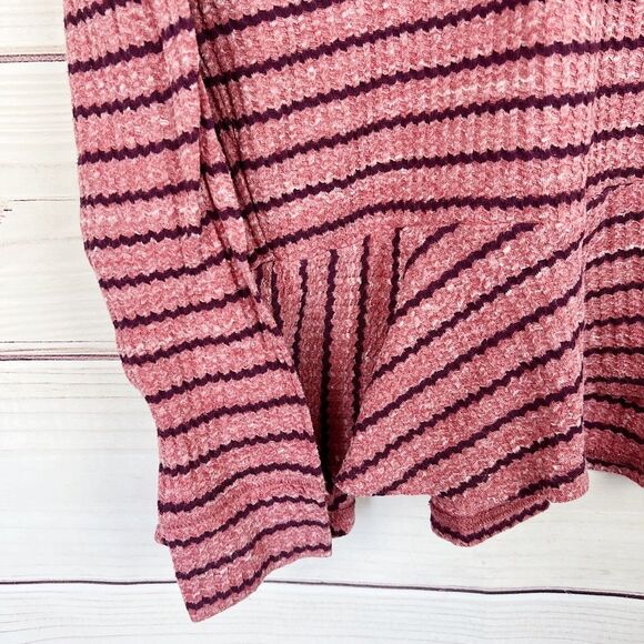Free People Pink Striped Peplum Thermal Top Size Small - Picture 3 of 6